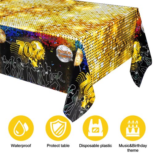 Lecinc 3 Pieces 70’s Disco Party Plastic Rectangle Tablecloth,70s Party Table Cover 70s Disco Throwback Birthday Party Decoration for 1970s Theme Party Decorations Supplies, 51.2 x 108 Inch