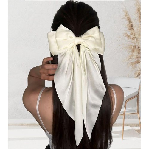 CUBACO 6PCS Hair Bow Clips for Women, Alligator Ribbon Hair Silky Satin Barrettes for Women Kawaii Accessories Bow Clips for Long Thick Hair for Girls Suitable for Birthday Gift (Beige Black)