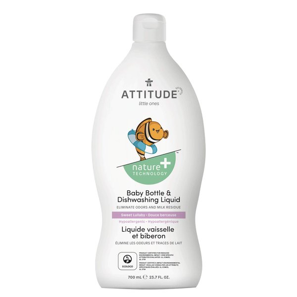 ATTITUDE Baby Bottle and Dishwashing Liquid, EWG Verified, Tough on Milk Residue and Grease, Vegan, Sweet Lullaby, 23.7 Fl Oz