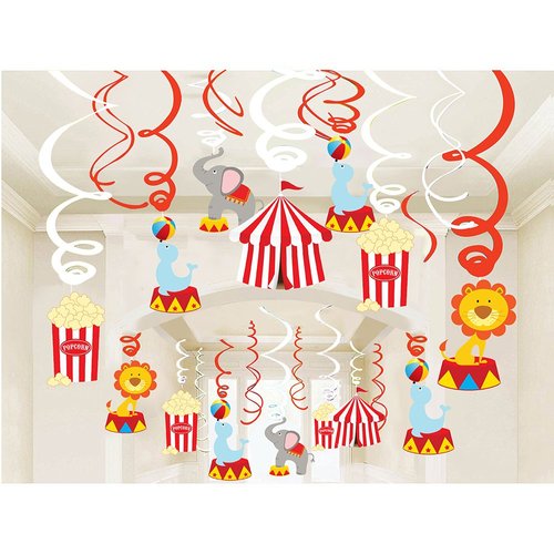 30Ct Circus Hanging Swirl Decorations -Circus Carnival Birthday Party Supplies Fan Decors
