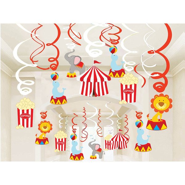 30Ct Circus Hanging Swirl Decorations -Circus Carnival Birthday Party Supplies Fan Decors