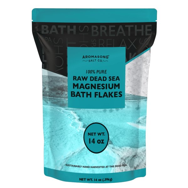 Aromasong Magnesium Flakes from The Dead Sea, 14 OZ. Resealable Pack- Muscle Relaxing Magnesium Chloride Bath Salts Soak for Headaches, Stress & Leg Discomfort