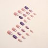 24 Pcs Short Square Press on Nails French Tip Fake Nails Purple Shiny Powder Artificial Nail Tips Acrylic False Nails with Designs Full Cover Stick on Nails for Women Girls Cute Nail Decorations
