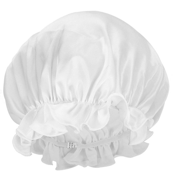 moonsix Women's Natural Silk Night Cap Satin Sleep Caps Elastic Head Cover Bonnet for Hair Care,Elastic,White