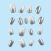 Silver Press on Nails Short Square Fake Nails Mirror Chrome Glue on Nails French Tip False Nails with Design Full Cover Glossy Artificial Silver Glitter Stick on Nails for Women Girls Manicure 24Pcs