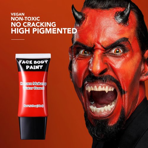 Wismee Red Face Paint, Water Based Full Body Paint Halloween Makeup,Cream Face Paint & Body Paint For Adults Clown Joker Demon Devil Vampire Spiderman Halloween Makeup 1.2 fl oz (35ml)