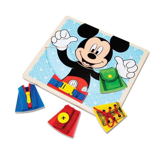 Melissa & Doug Mickey Mouse Clubhouse Wooden Basic Skills Board - Zip, Lace, Tie, Buckle, Button, and Snap