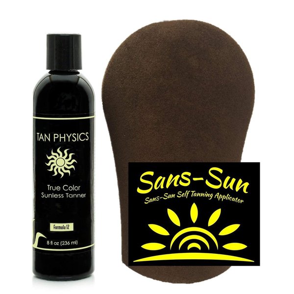 Tan Physics Self Tanner, 8 Fl oz with Tanning Mitt by Sans-Sun - Tan Physics True Color Sunless Tanner - Tan Physics Sunless Tanner - Self Tanners Best sellers - Fake Tan, Quick Tan & Sunless Tan