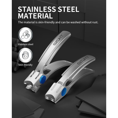 Nail Clippers for Thick Nails,Toenail Clippers for Ingrown Nails,Fingernail Clipper,Toe Nails Cutter,Curved handle- Good looking Silver