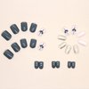 MISUD Short Square Press on Nails Squoval Fake Nails Glossy Glue on Nails Gray Blue Gel Acrylic Nails Bling Glitter Artificial Nails Heart Pattern Stick on White False Nails with Eye Design 24 pcs