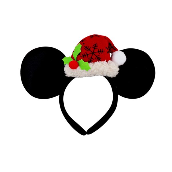 Needzo Christmas Mouse Ears Headband with Red Santa Claus Hat and Mistletoe for Holiday Parties, One Size Fits Most