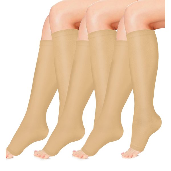 Copper Compression Socks for Women & Men Open Toe 15-20mmHg is Best Support for Circulation Recovery and All Day Wear