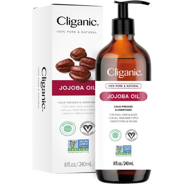 Cliganic Non-GMO Jojoba Oil, 8oz for Skin, Hair & Face | 100% Pure