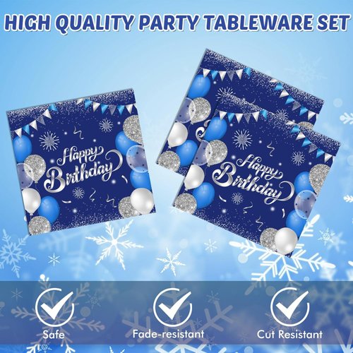 40PCS Happy Birthday Napkins Blue and Silver Theme Disposable Paper Napkins for Dinner Picnic Cocktail Birthday Party Supplies Decorations for Man Woman