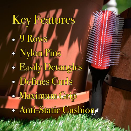 Pete & Pedro Classic Cushion 9 Row Nylon Bristle Men's & Women Hair Brush | Great for Separating, Shaping, Blow Drying, Styling & Detangling | Thick & Curly & All Hair Types | As Seen on Shark Tank