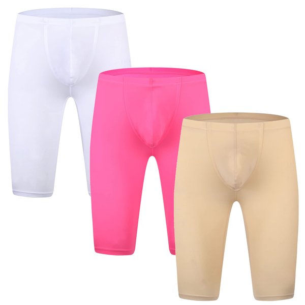 YUFEIDA Men's Compression Half Tights Leggings Sheer Swimwear Shorts Trunks Pant Pack of 3