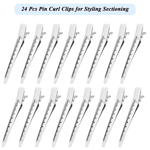 Gingbiss 24 Pcs Duck Billed Hair Clips for Styling Sectioning, 3.5 inch Metal Alligator Hair Clips for Women, Pin Curl Clips for Hair Roller,Salon,Bows DIY, Silver