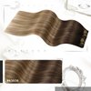 Moresoo Human Hair Clip in Extensions Balayage Clip in Hair Extensions Human Hair Dark Brown Ombre Golden Brown with Dark Ash Blonde Double Weft Hair Extensions Clip in Human Hair 18inch 7Pcs 120G