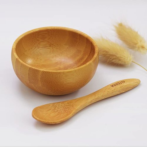 SHUILING Small Facial Skin Care Mixing Bowl Set Eco Bamboo Mixing Bowl Aromatherapy Wooden Bowl with Mini Stick Spoon DIY Massage Oils Mud Mixing Tool Makeup Cosmetic Kit Skin Care Beauty Tool
