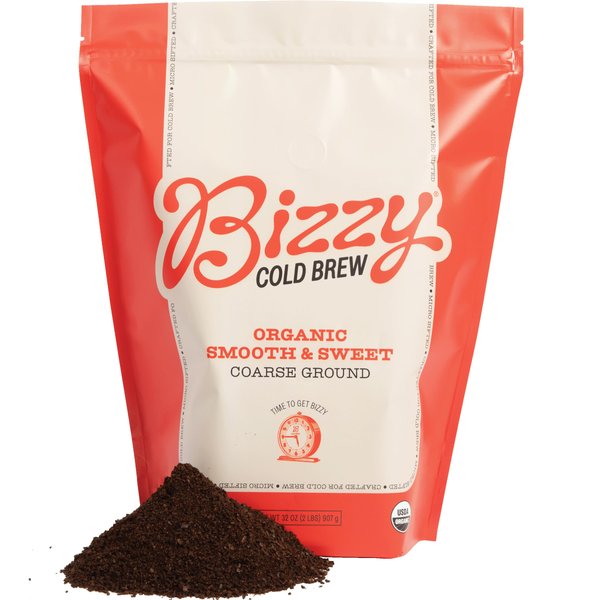 Bizzy Organic Cold Brew Coffee | Smooth & Sweet Blend | Coarse Ground Coffee | Medium Roast | Micro Sifted | Specialty Grade | 100% Arabica | 2 LB