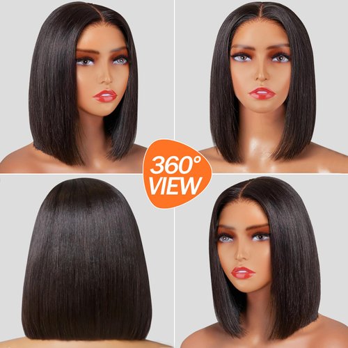Iridescent Wear and Go Glueless Wig 13x4 Lace Front Wigs Human Hair Pre Pluck Bob Wig Human Hair Straight Hd Lace Front Wigs Human Hair Wigs for Black Woman Natural Black 8 Inch