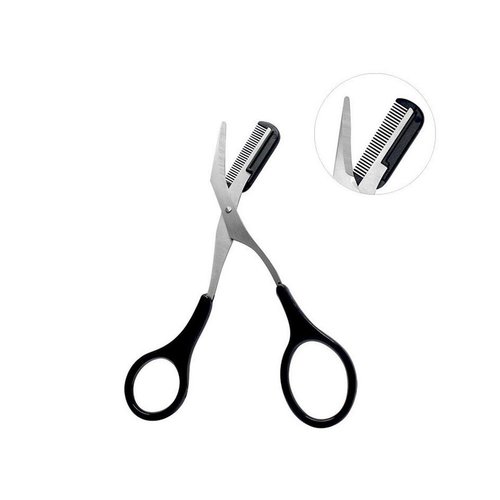 1PCS Black Professional Stainless Steel Eyebrow Grooming Shear Scissors with Plastic Comb(Detachable) Eyebrow Eyelash Hair Removal Shaper Shaping Tool Makeup Beauty Accessories for Men and Women