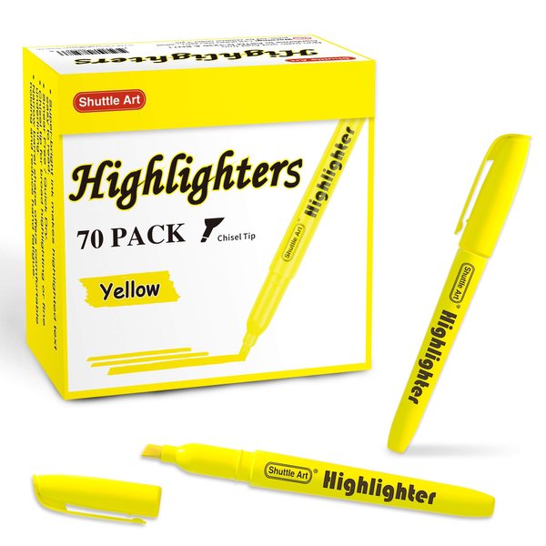 Shuttle Art 70 Pack Highlighters, Yellow Highlighters with Versatile Chisel Tip, Highlighter Markers Bulk in Vibrant Color for Highlighting as Office, School Supplies