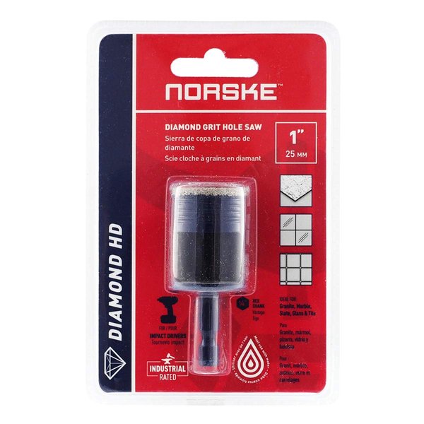 Norske Tools NDHSI123 1 inch (24mm) Industrial Quality Vacuum Brazed Diamond Drill Bit Hole Saw for Tile, Stone, Glass, Brick, Block and Cement Backer Board