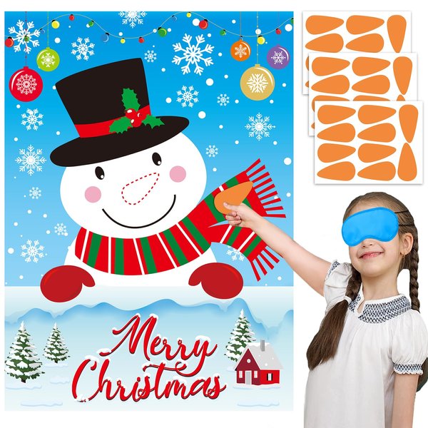 jkhycf Christmas Games for Kids Pin The Nose on The Snowman 30 Players Kids Fun Family Christmas Party Games for Groups Christmas Pin The Tail Game Xmas Holiday Activities