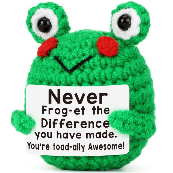 Emotional Crochet Positive Frog Gifts for Coworker Support Teacher Appreciation Thank You Gifts Cute Mini Knitted Frog Christmas Stocking Stuffers for Grandma Mom Mothers Valentines Day Women Birthday