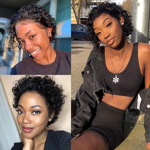 Pixie Curly Lace Wig Preplucked Human Hair Wigs Short with Baby Hair Bob 13×4 Wigs Glueless Short Wig Curly Brazilian Remy Hair 8 inches
