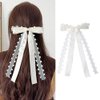 Bow Hair Clips for Women White Ribbon Hair Accessories for Women Coquette Hair Bow Clips for Women Hair Bows Clips Hair Barrettes for Women Girls Lace Accessories Hair Clip for Women