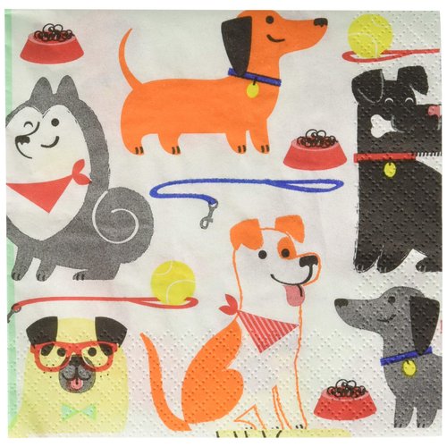 Creative Converting Party Supplies, Dog Party Beverage Napkins, Napkin Beverage, Multicolor, 9 4/5 inches X 9 3/4 inches, 16ct