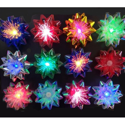 Light Up Glowing Gift Bows, 6 Iridescent LED Ribbon Bow for Gift Packaging and Decorations- LED Glowing Gift Ribbon Flower Bows, Self Adhesive