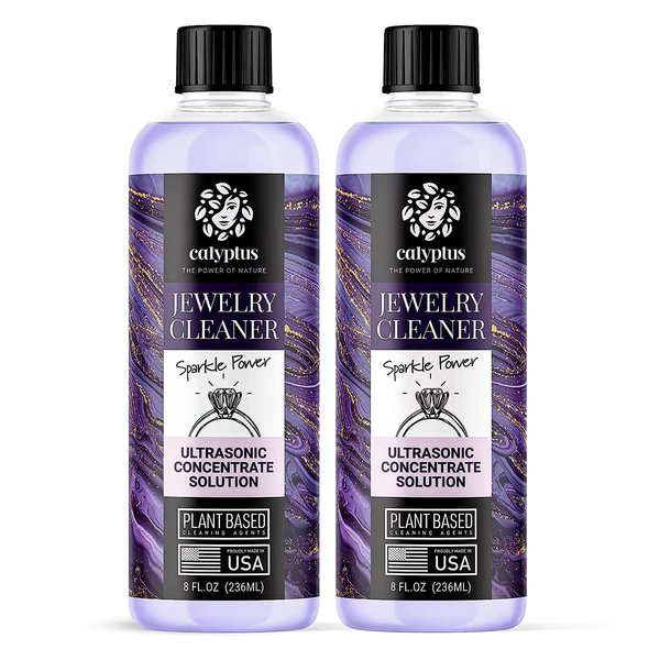 Calyptus Ultrasonic Jewelry Cleaner Solution Concentrate | Professional Power for Use in All Ultrasonic Machines | Plant-Based Eyeglass and Jewelry Cleaner | USA Made, 16 Ounces (Pack of 2)