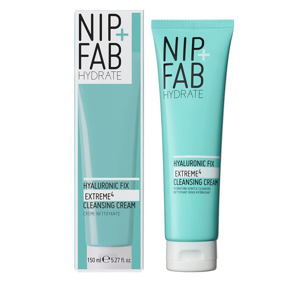 Nip + Fab Hyaluronic Acid Fix Extreme 4 Cleansing Cream, Gentle Cleanser, Face Wash, Anti-Aging and Hydrating for Dry/Sensitive Skin, Multicolor, 150ML