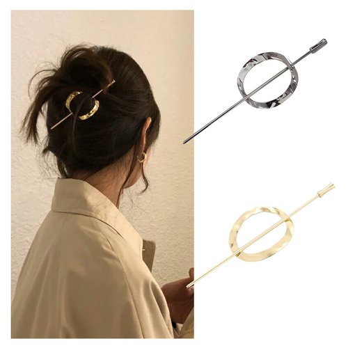 2PCS Vintage Metal Hair Slide Pins Barrettes Geometric Hair Sticks Gold Hair Fork Minimalist Circle Hair Clip Hair Accessories for Women Girls Cair Accessory for Women Girls Long Hair