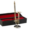 Dselvgvu Copper Miniature Trombone with Stand and Case Mini Musical Instrument Miniature Dollhouse Model Mini Trombone Home Decoration … (5.91"x1.30")