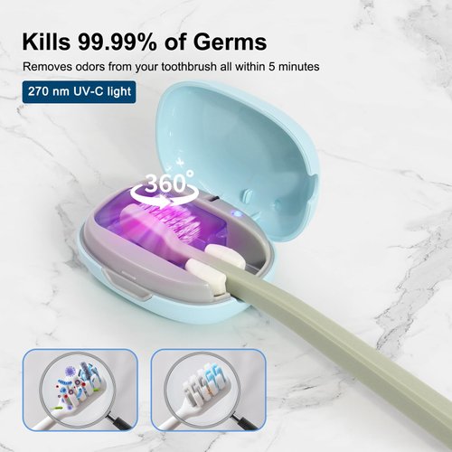 ELMWAY UV Toothbrush Sanitizer Case, Toothbrush Sterilizer, Portable USB Charging Toothbrush Cover with UV-C Light Sanitizer, Travel Toothbrush Holder with UV Sanitizer Box