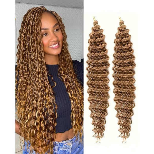 Cypsin Brown Curly Crochet Hair 30Inch 2 Packs Deep Wave Crochet Hair with Crochet Hook, Long Ocean Wave Braiding Hair for Women, Synthetic Hair Curly Braiding Hair Extensions(30#)