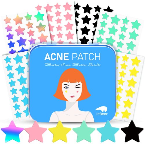 LitBear Acne Patch Pimple Patch, 6 Colors 168 Dots Star Pimple Patches with Tea Tree Oil & Centella Oil, Hydrocolloid Acne Pimple Patches for Face Cute Zit Patches Pimple Stickers Acne Dots