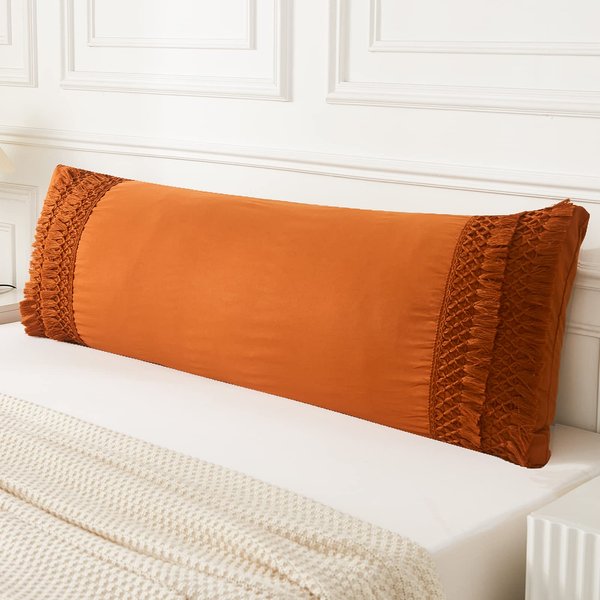 Burnt Orange Body Pillow Cover 20x54 inches Boho Chic Macrame Tassel Decor Body Pillow Case Cover with Pocket Closure(Body,Rust Tassel)