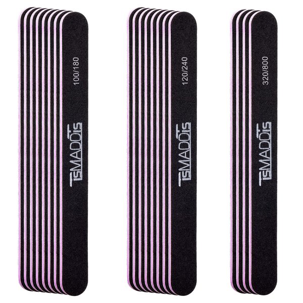 TsMADDTs Nail File 20 PCS Double Sided Emery Board for Natural Acrylic Nails 100/180 120/240 320/800 Grit, Professional Manicure Pedicure Tools, Nail Buffering Files