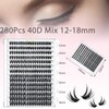 DIY Lash Extension Kit 280Pcs D Curl Eyelash Extension Kit 40D Mix 12-18mm Individual Lash Clusters with Lash Bond and Seal False Lash Tweezers Applicator Shampoo Brush DIY Eyelash at Home