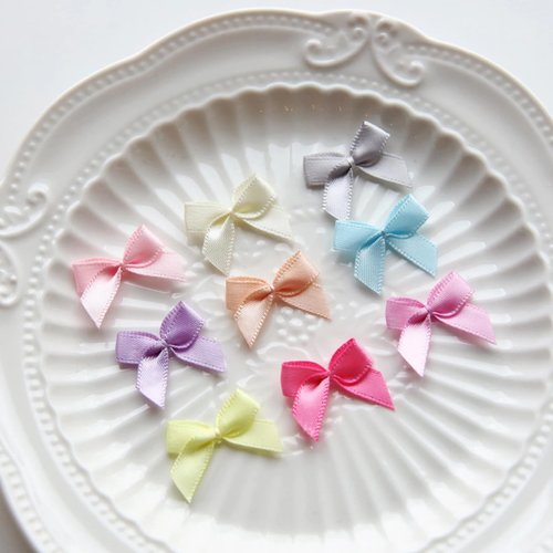 2.2cm / 0.86" Premium Tiny Sewing on Satin Ribbon Bows, Mini Ribbon Bows, Lace Ribbon Bows, in 18 Colors, Perfect for Dress Decor, Card Making, Craft Supplies (10PCS)
