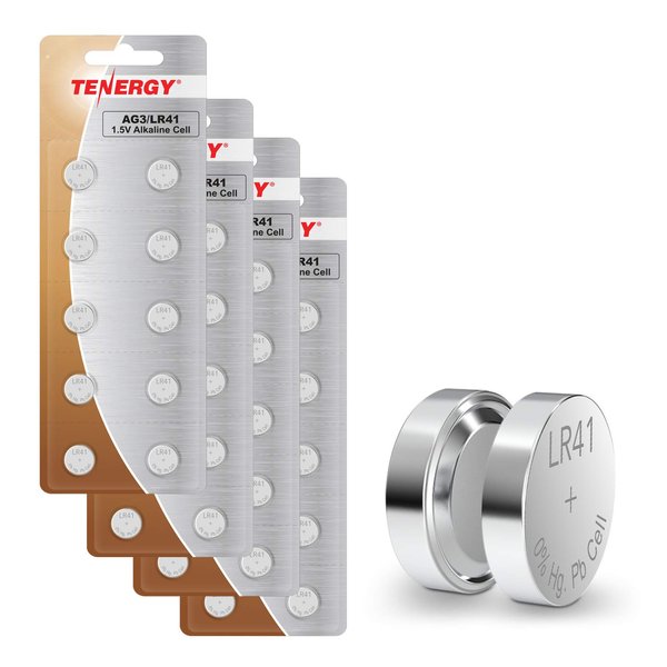 Tenergy 1.5 Volt Battery Button Cell LR41, ag3 Batteries Equivalent, Ideal for thermometers, Watches, Laser Pointers, Small Toys, Portable Electronics, and More - 40 Pack
