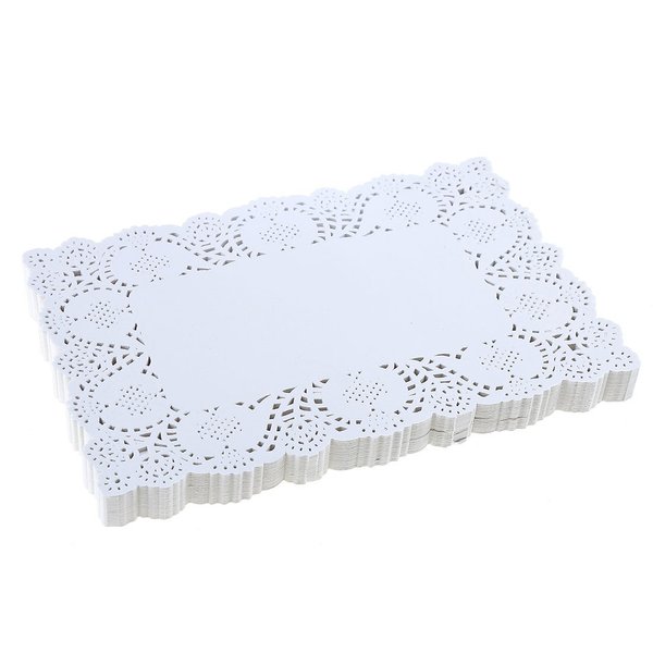 DECORA 9X6.5 Inch Rectangle White Paper Doilies for Birthday Party Wedding Tableware Decoration,Pack of 200