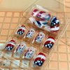 Press on Nails Short Square Independence Day Full Cover Glossy Acrylic Rhinestone False Nails with Patriotic Designs Artificial Coffin July 4th Holiday Fake Nails Glue Stick on Fingernails for Women