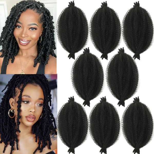 Springy Afro Twist Hair 8 Packs Marley Twist Braiding Hair 8 Inch Pre-Separated Black Kinky Twist Braiding Hair Women Afro Spring Twist Hair Wrapping Hair for Soft Locs
