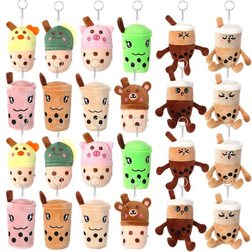 24 Pcs 4.7 Inch Bubble Tea Keychain Bubble Tea Plush Pillow Bubble Teacup Shaped Pillow Milk Stuffed Bubble Tea Plushies with Suction Cup Bubble Tea Party Decor for Backpack Purse Teen Adult, 12 Style